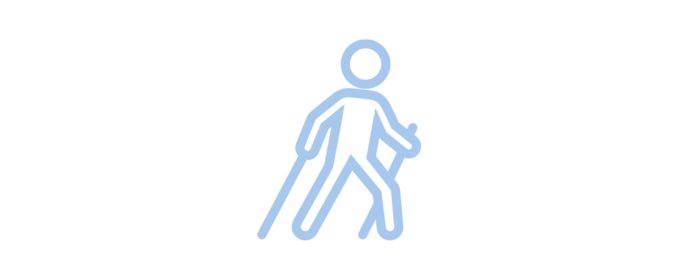 Icône symbolisant le thème du guide: une personne marche à l'aide de deux bâtons.