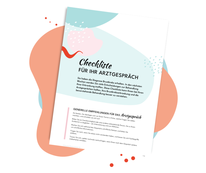 Brustkrebs: Checkliste Arztgespräch Titelblatt der Checkliste für das Arztgespräch.