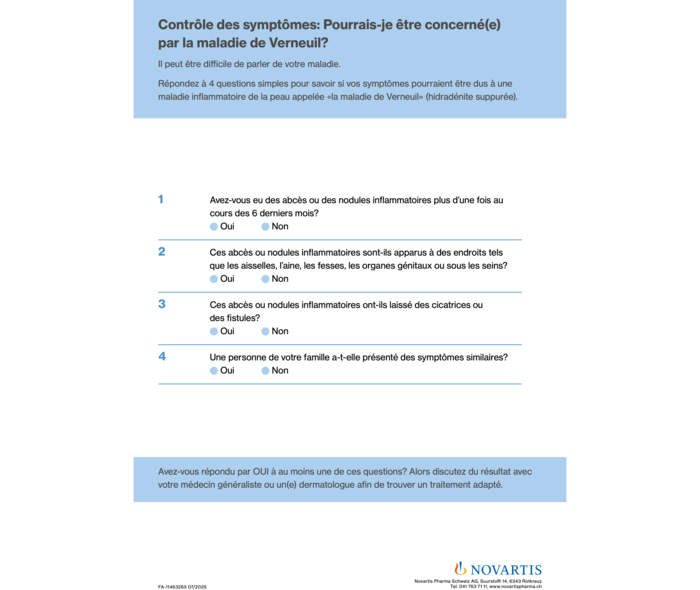 Contrôle des symptômes: Pourrais-je être concerné(e) par la maladie de Verneuil?