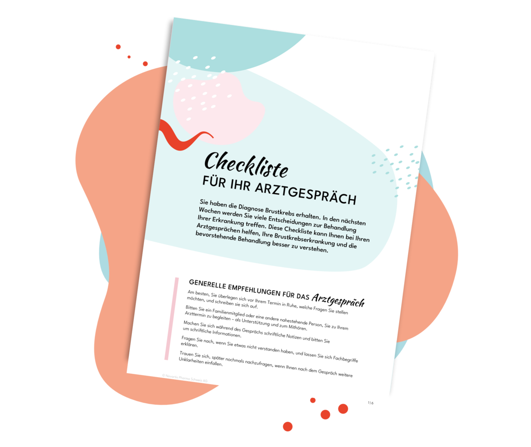 Brustkrebs: Checkliste Arztgespräch Titelblatt der Checkliste für das Arztgespräch.