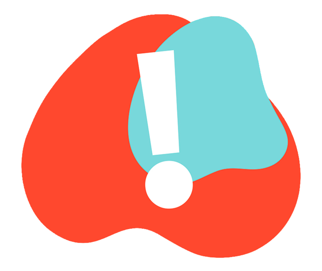 Deux formes irrégulières et colorées avec un point d’exclamation